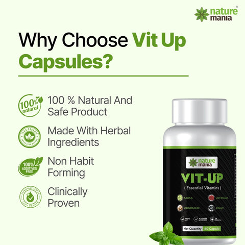 Nature Mania Vit-up Capsule (Vit D and Vit B12 Multivitamin) - 60 Capsules NatureMania